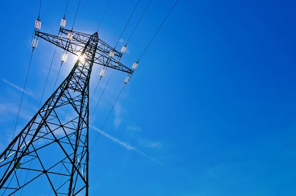 Power line with sun — Stock Photo, Image