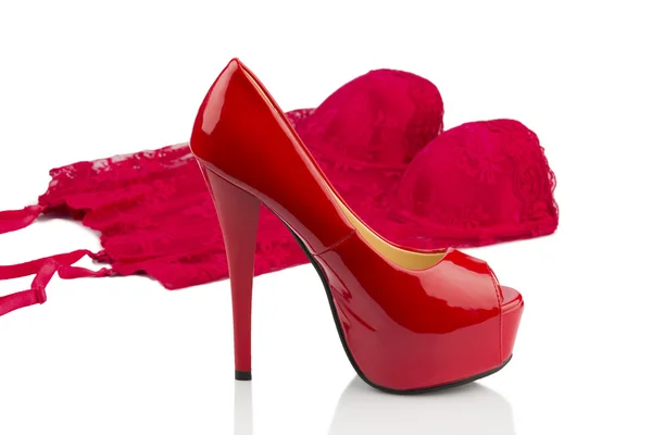 Red high heels and lingerie — Stock Photo, Image