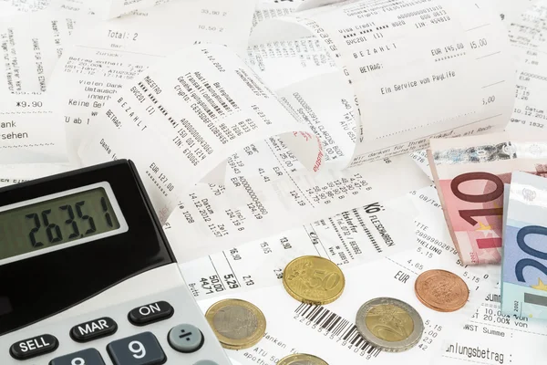 Calculator, receipts, bills — Stock Photo, Image