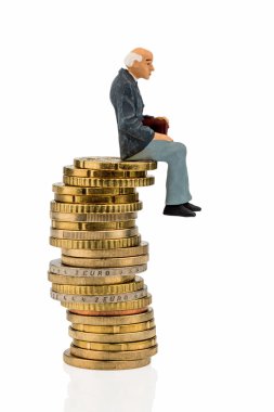 Pensioners sitting on a pile of money clipart