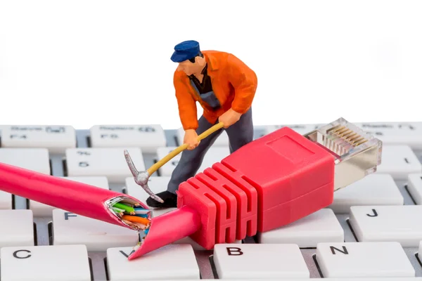 Workers, network connector, keyboard — Stock Photo, Image