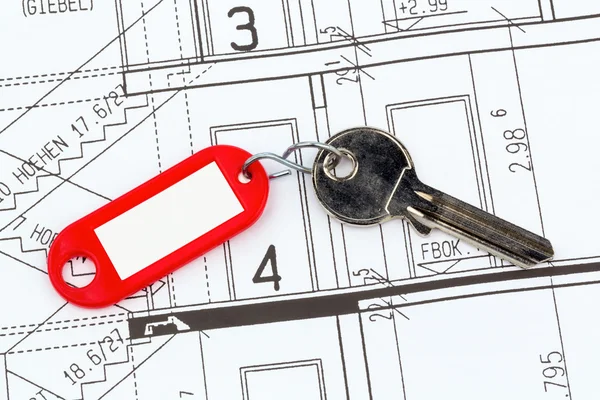 Plano da casa com chave chave chave — Fotografia de Stock