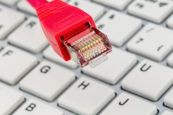 Network cable to keyboard — Stock Photo, Image