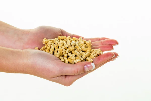 Hand met pellets als een oude natie energie — Stockfoto
