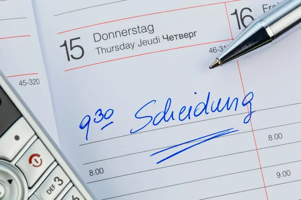 Iscrizione nel calendario: divorzio — Foto Stock