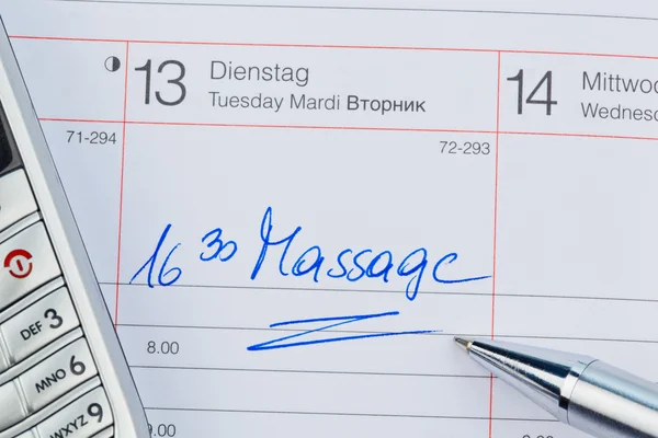 Entrada no calendário: massagem — Fotografia de Stock