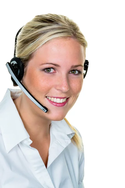 Vrouw met headset — Stockfoto