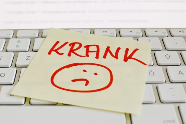 Hinweis auf der Computertastatur: krank — Stockfoto