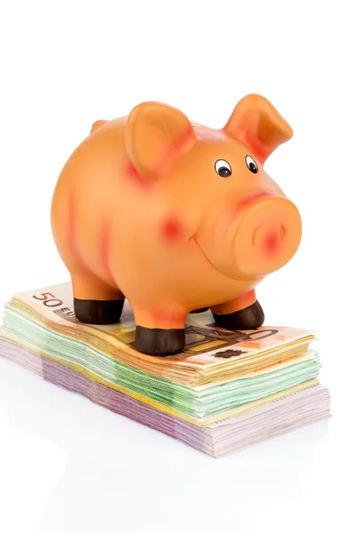 Piggy Bank en billetes — Foto de Stock
