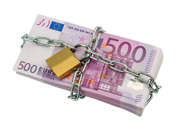 Банкноти євро з ланцюгом і замок — стокове фото