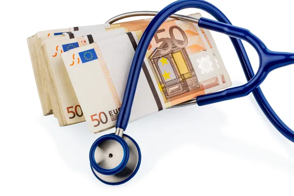 Stéthoscope et billets en euros , — Photo