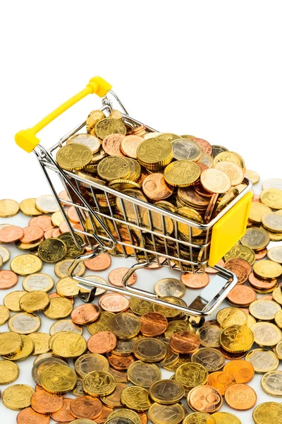 Carrinho de compras com moedas — Fotografia de Stock