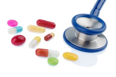 Colorful tablets a stethoscope clipart