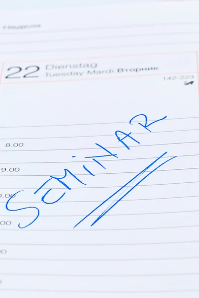 Vermelding in de kalender: seminar — Stockfoto