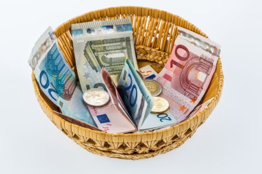 Basket with money from donations clipart