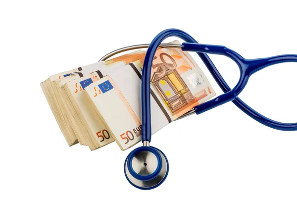 Stéthoscope et billets en euros , — Photo