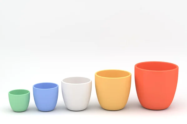 Various color ceramics flowerpot set, rendered models — Stock Photo, Image