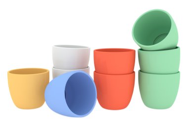 Seramik saksı küme modelleri render, çeşitli renk