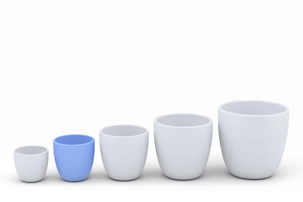 Set di vasi da fiori in ceramica blu e bianca, modelli renderizzati — Foto Stock