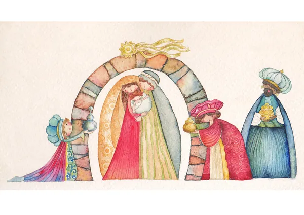 Christmas Nativity scene and the Three Kings. — Stock Photo, Image