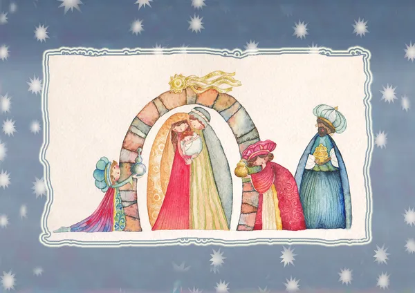 Vánoční betlém a tři králové. — Stock fotografie
