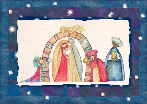 Vánoční betlém a tři králové. — Stock fotografie