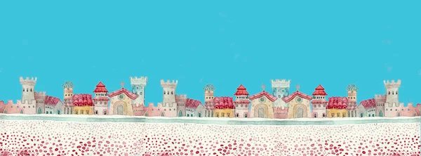 Vesnice Krajiny Fantasy Akvarel Ilustrace — Stock fotografie