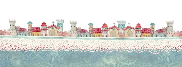 Village Landscapes Fantasy Watercolor Illustration — 图库照片