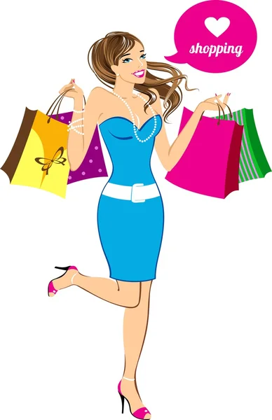 Shopping present girl — Stock Vector