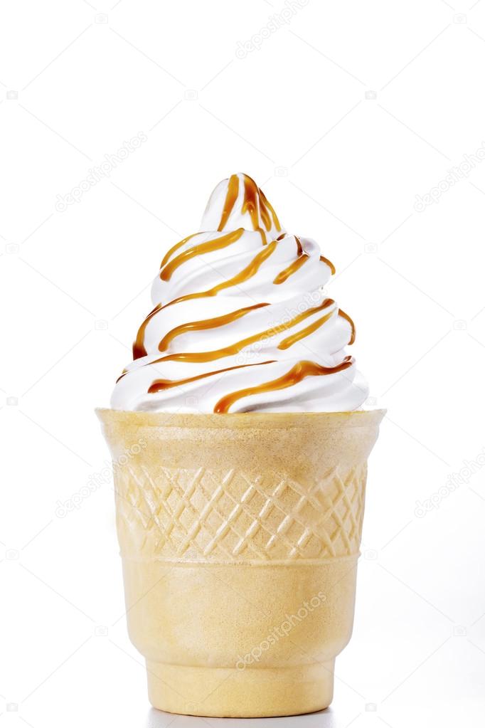 White ice-cream cone with caramel