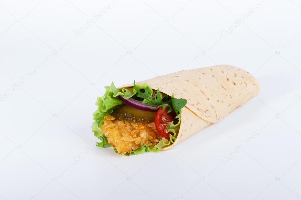 Chicken strips wrapped in a tortilla