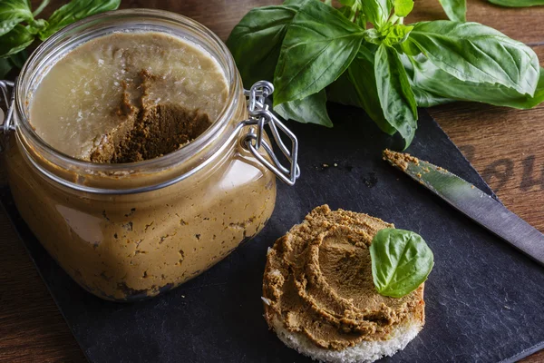 Liver pate in a jar — Stock Photo, Image