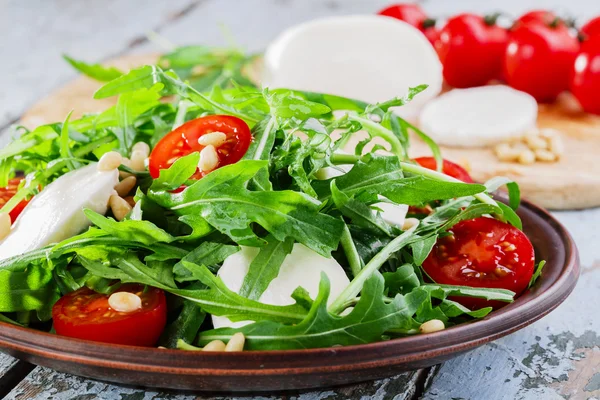 Mozzarella peyniri ve domates Roka Salatası — Stok fotoğraf