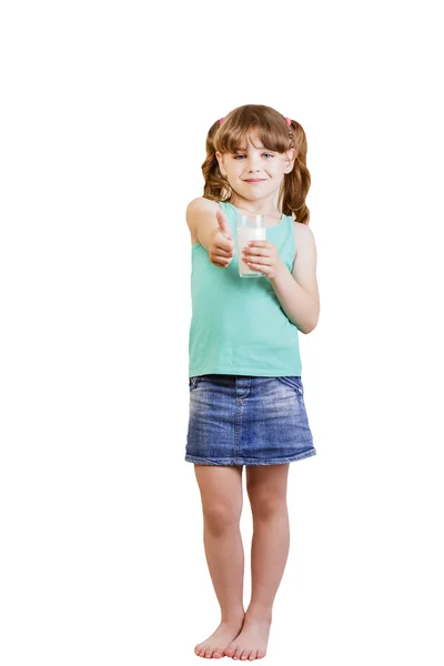 5-6 years girl holding a glass of milk — Stock Photo, Image