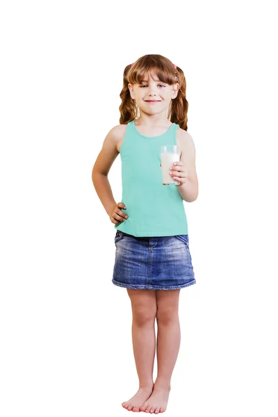 5-6 years girl holding a glass of milk — Stock Photo, Image