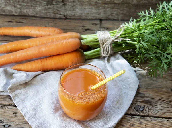 Carota Fresca Spremuta Succo Frullato Vegetale Bicchiere Note Alimentazione Disintossicazione — Foto Stock