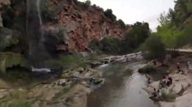 Scenic View Cascada del Brazal en el Salto de la Novia Spain waterfall, canyon 25 August 2022 Castellon 4K Drone