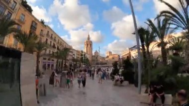 Timelapse walking down street royal square Valencia In Spain with people 05 september 2022