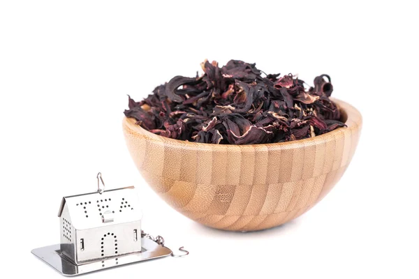 Dry Hibiscus in a wooden bowl — Stock Photo, Image