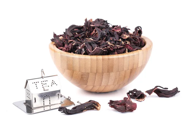 Dry Hibiscus in a wooden bowl — Stock Photo, Image