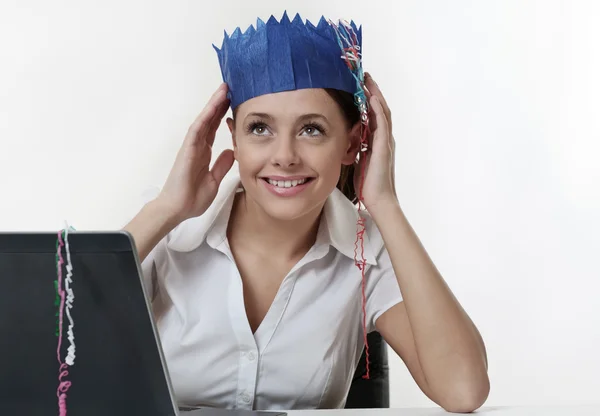 Vrouw aan het werk bij Kerstmis — Stockfoto