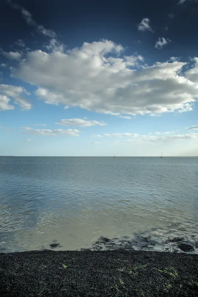 Vista do mar e horizonte da praia de seixos, Inglaterra — Fotografia de Stock