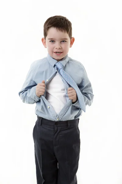 Kid utklädd som en näringsidkare — Stockfoto