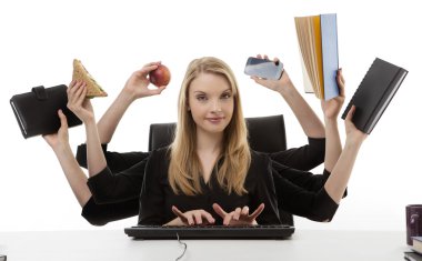busy woman at her desk clipart
