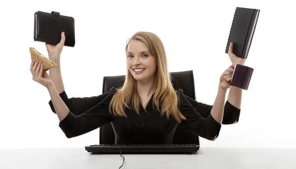 Drukke vrouw op haar Bureau — Stockfoto