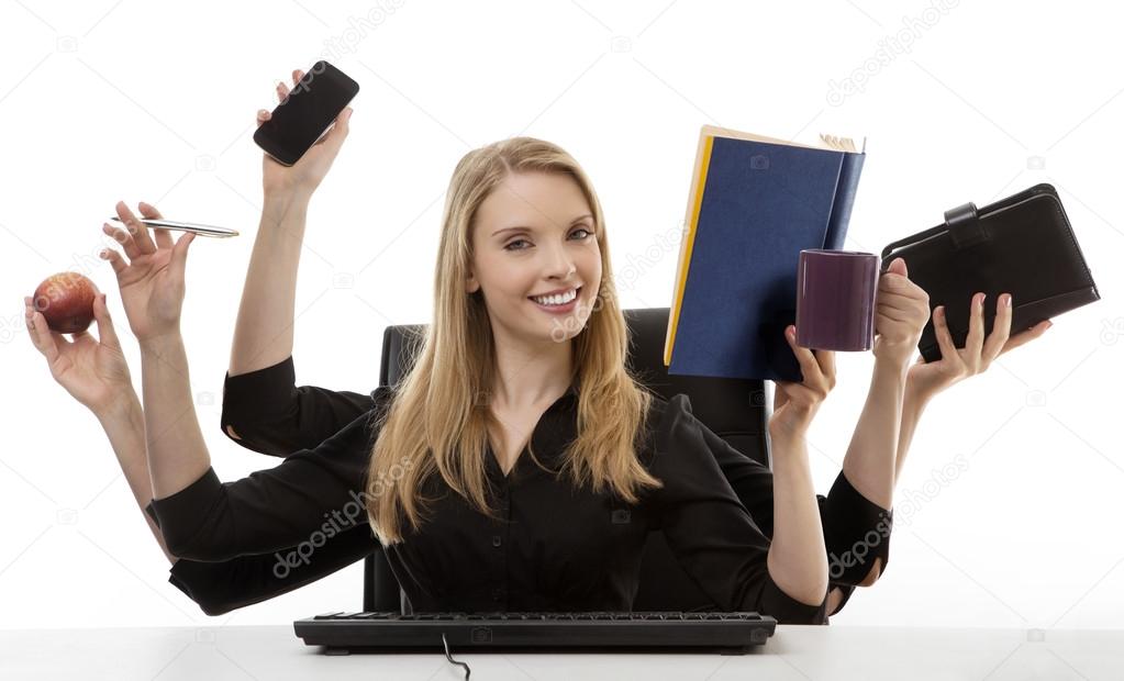 busy woman at her desk