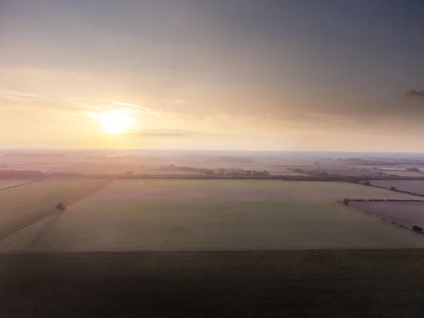 Puesta Sol Sobre Tierras Cultivo Cerca Aldea Feltwell Norfolk Inglaterra —  Fotos de Stock