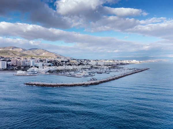 Flygfoto Över Fyren Vid Ingången Till Benalmadena Marina — Stockfoto