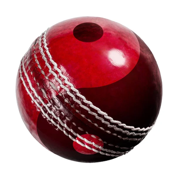 Balle Cricket Rouge Yin Yang Isolée Sur Fond Blanc — Photo