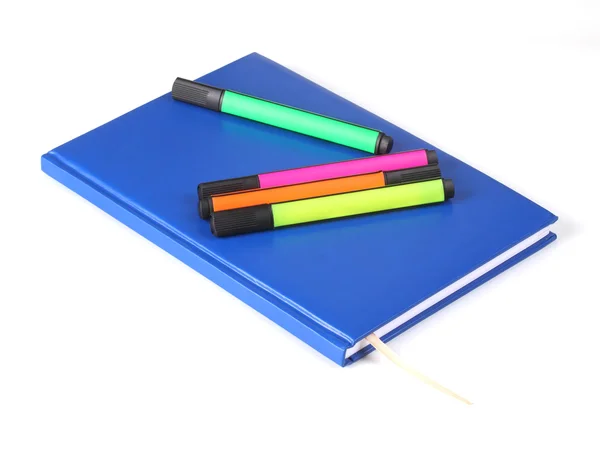Notebook s značky barev — Stock fotografie